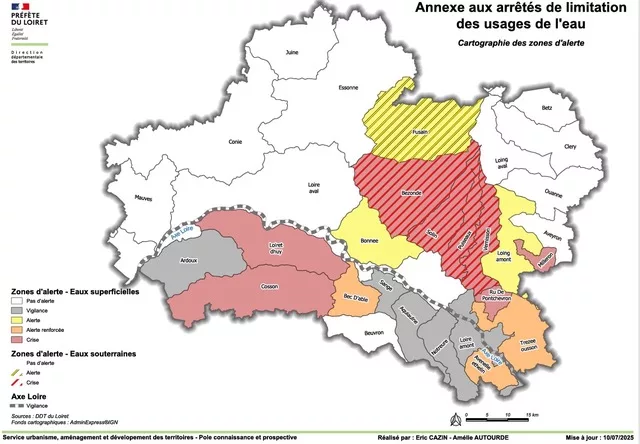 Carte Loiret 3 - Copie Châtillon placé en vigilance sécheresse renforcée