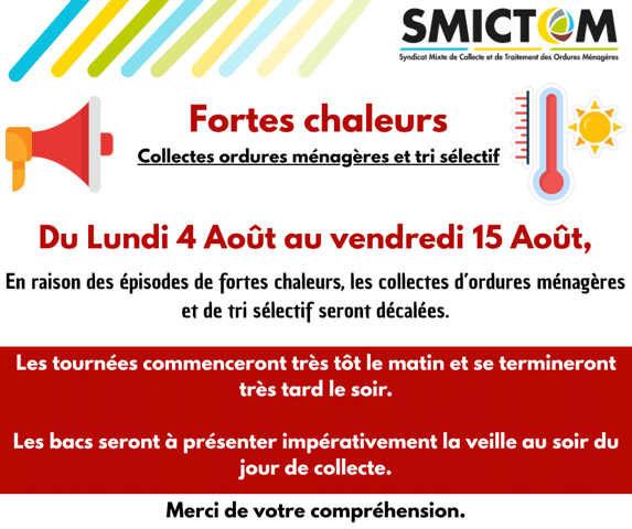 Durant l’été, adaptation des horaires de collecte des déchets.