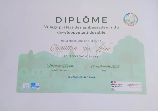 Le prix du village préféré des ambassadeurs du développement durable attribué à la commune