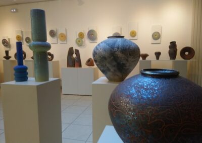 Des céramiques aux formes et aux couleurs variées exposées à l’espace culturel