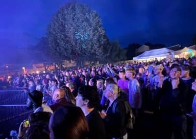 Public sous les éclairages bleus du festival