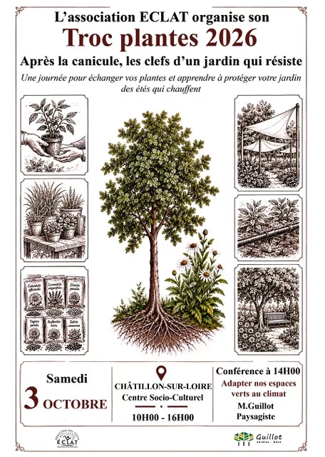 Affiche du Troc plantes de l’association Éclat, le 3 octobre 2026 à Châtillon-sur-Loire