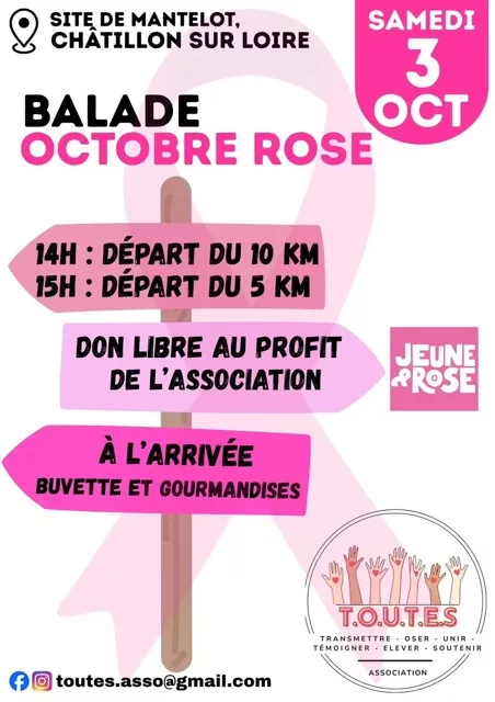 Affiche de la balade Octobre rose du 3 octobre 2026 au site de Mantelot
