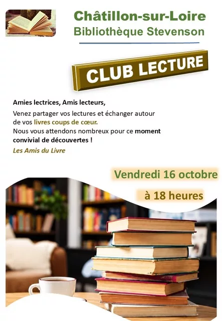 Affiche du club lecture du 16 octobre 2026 à la bibliothèque Stevenson